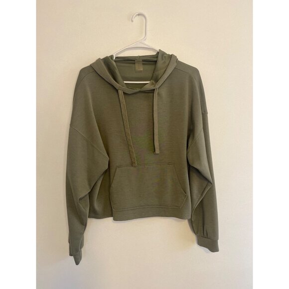As Revival Tops - As Revival Olive Green Women's Hoodie With Kangaroo Pocket Size S Oversized
